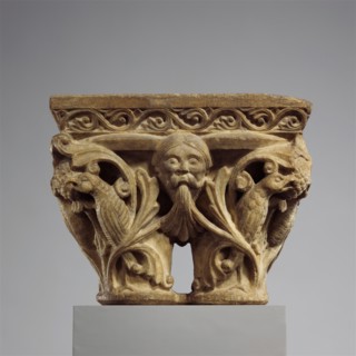 Double Capital with Masks and Birds, French, ca. 1140-60.