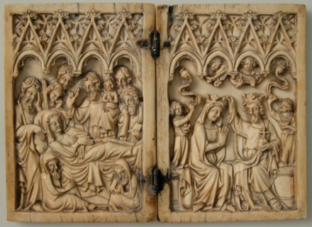 Diptych with Dormition and Coronation of the Virgin, French or South Netherlandish, 14th century.