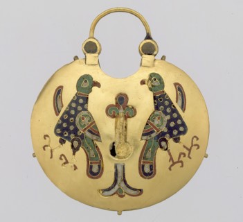 Temple Pendant with Two Birds Flanking a Tree of Life (front) and Geometric Lead Motifs (back), Kievan Rus, ca. 1000-1200.