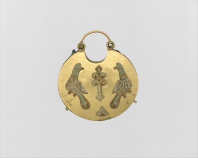 One of a Pair of Temple Pendants, with Two Birds Flanking a Tree of Life (front) and Leaf and Rosette Motifs (back), Kievan Rus', 11th-12th century.