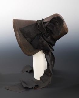 Mourning poke bonnet, American, ca. 1840.