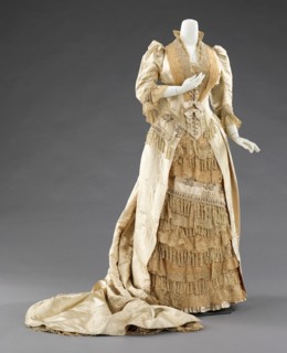 Court presentation dress, French, ca. 1885. Dress worn for a presentation to Princess Alexandra of Denmark (1844-1925) at the court of Queen Victoria (1819-1901).