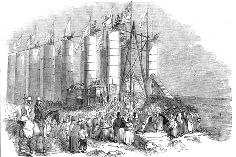 Ceremony of laying the "Foundation Stone" of the Durham Monument, on Penshaw Hill, 1844. Creator: Unknown.