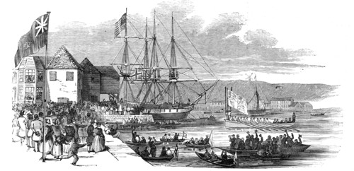 Her Majesty landing at Cowes, Isle of Wight, 1844. Creator: Unknown.