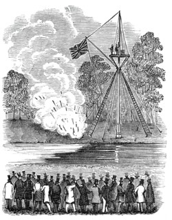 Novel experiments in warfare - shower of hand-rockets, 1844. Creator: Unknown.