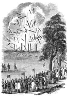 Novel experiments in warfare - hut destroyed by a shell, 1844. Creator: Unknown.