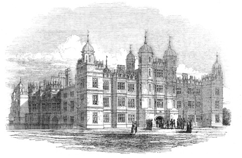 Burghley House - north front, 1844. Creator: W. J. Linton.