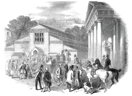 Exterior of the Pavilion, Royal Agricultural Society's Show, Shrewsbury, 1845. Creator: Smyth.