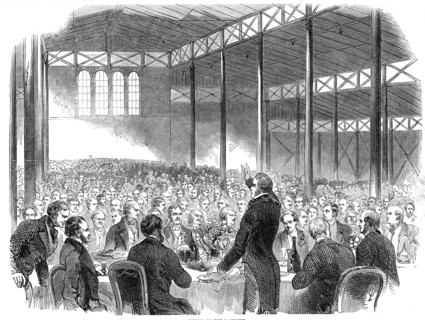 Dinner in the Pavilion, Royal Agricultural Society's Show, Shrewsbury, 1845. Creator: Unknown.