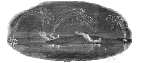 Illumination of the Rhine, from Stolzenfels, 1845. Creator: Ebenezer Landells.