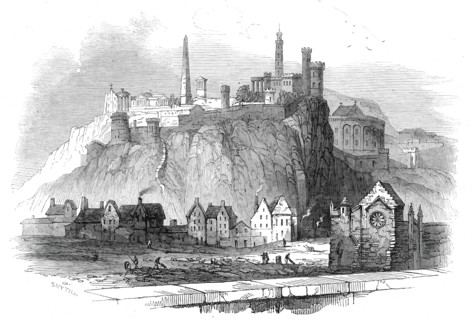The Martyr's Obelisk, Edinburgh - (from the parapet of North Bridge), 1845. Creator: Smyth.