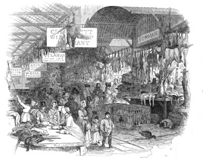 Leadenhall Market, on Christmas Eve, 1845. Creator: W. J. Linton.