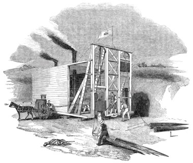 Patent American steam pile-driving engine, 1844. Creator: Unknown.