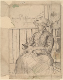 Susan on a Balcony Holding a Dog [recto]