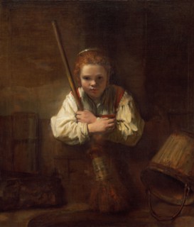 A Girl with a Broom, probably begun 1646/1648 and completed 1651. Creators: Carel Fabritius, Workshop of Rembrandt.