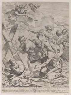 Saint Andrew praying before a crucifix