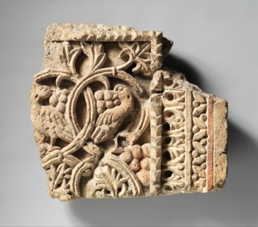 Fragment from a Two-Sided Sanctuary Screen with Birds Eating Grapes