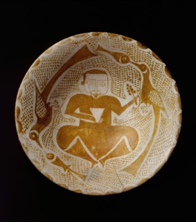 Bowl depicting a Man holding a Cup and a Flowering Branch