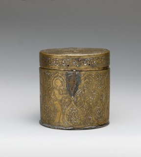 Pyxis Depicting Standing Saints or Ecclesiastics...