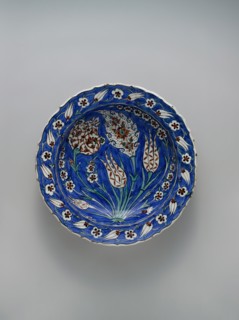Blue-ground Dish with Floral Design