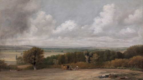 Ploughing Scene in Suffolk;A Summerland;Dedham Vale with Ploughmen;A view looking across a valley;Dedham Vale with Ploughman;Landscape: Ploughing Scene in Suffolk (A Summerland);Landscape, Ploughing S...
