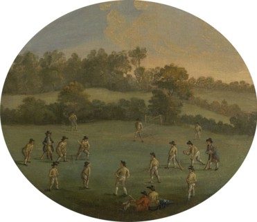 A Game of Cricket (The Royal Academy Club in Marylebone Fields, now Regent's Park);A Game of Cricket;The Royal Academy Club in Marylebone Fields, between 1790 and 1799. after Francis Hayman