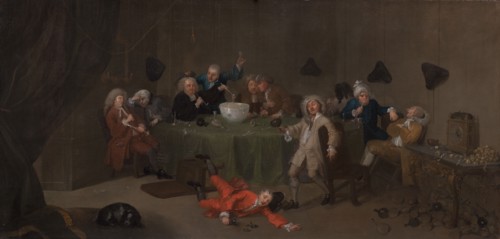 A Midnight Modern Conversation, ca. 1732. after William Hogarth.