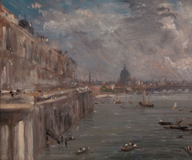 Somerset House Terrace from Waterloo Bridge;Somerset House Terrace and the Thames: a View from the North end of Waterloo Bridge with St. Paul's and Blackfriar's Bridge;Somerset House, A View from Wate...