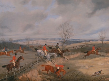 Hunting Scene: Drawing the Cover;The Belvoir Hunt: Jumping into and out of a lane, ca. 1840.