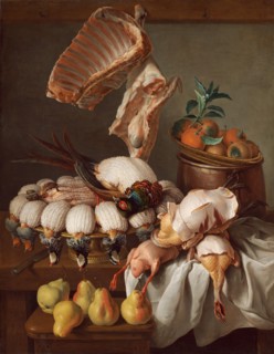Still Life with Dressed Game, Meat, and Fruit, 1734.