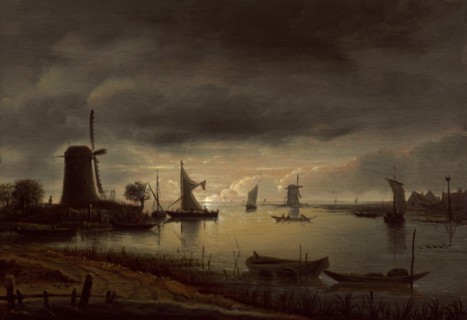 River Scene with Windmill and Boats, Evening, c. 1645.