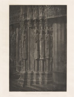 Planche XIII ? Cathédrale de Chartres, Statues Colonnes de la Porte Centrale du Portail Royal (Plate XIII ? Chartres Cathedral, Statue Columns in the Central Door of the Royal Entrance), 1855, printed...