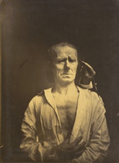 Spasm of m. corrugator supercilii under very strong light (left); A relaxed face (photographed in full sunshine) (right) , 1854-1855, printed 1862.
