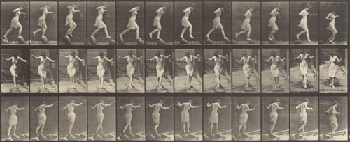 Plate Number 175. Crossing brook on stepping-stones with a fishing pole and can, 1887.