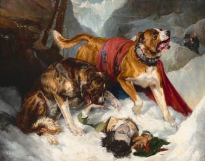 Alpine Mastiffs Reanimating a Distressed Traveler, 1820.