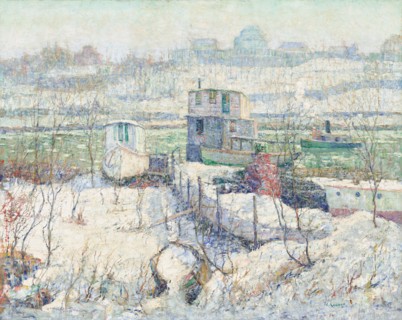 Boathouse, Winter, Harlem River, c. 1916.
