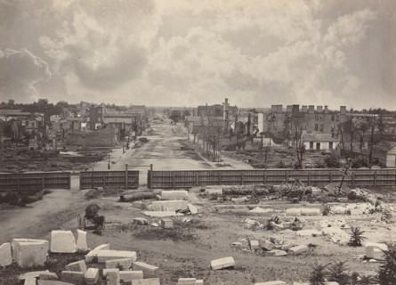 Columbia from the Capitol, 1865-1866. Destruction of Columbia after General Sherman's men burned the town near the end of the Civil War.
