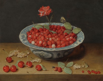 Wild Strawberries and a Carnation in a Wan-Li Bowl, c. 1620.