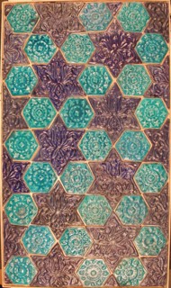 Star- and Hexagonal-Tile Panel, Iran, late 13th-14th century. Cobalt- and turquoise-glazed tiles of different shapes covered the walls of Ilkhanid palaces, mosques, and mausoleums.