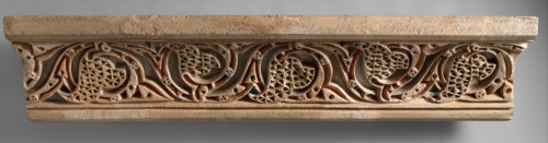Fragment of a Painted Cornice Panel with Scrolling Vines, Iran, 11th century.