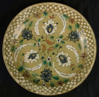Dish with Floral Designs on an Olive Background, Iran, 16th-17th century.