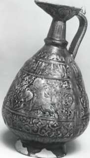 Ewer with Molded Inscriptions and Figures on Horseback, Iran, last quarter 11th-12th century.