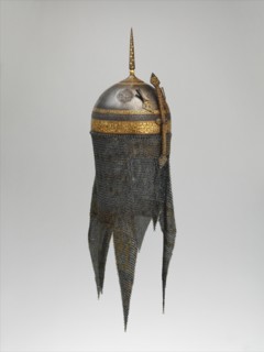 Helmet with Talismanic Inscriptions, Iran, 18th century. Shi'a inscription calling  for protection against harm and danger.