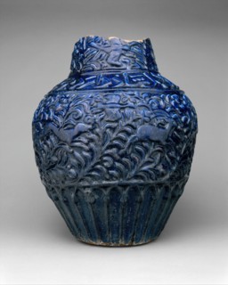 Large Jar, Iran, dated A.H. 681/A.D. 1282-83. Verses read: "Tumultuous air and boiling earth; Joyous is he whose heart is happy. Drink!"