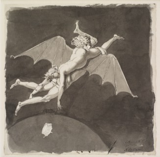 Catherine the Great, naked, flying away from the Earth on the Back of a Man with Bat Wings, Second Half of the 18th cen. Found in the collection of Statens Museum for Kunst, Copenhagen.