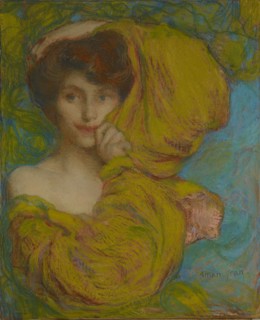 Young woman with yellow scarf, c. 1900. Found in the collection of Musée Baron Martin, Gray.
