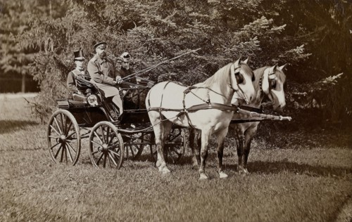 Emperor Alexander III (1845-1894) and Empress Maria Fyodorovna (1847-1928) on a horse carriage. Private Collection.