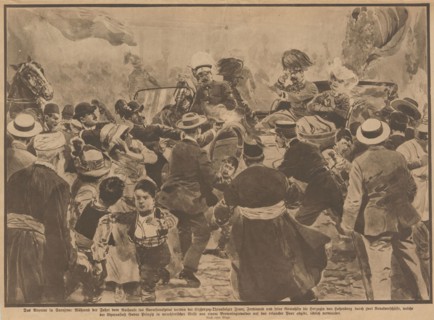 The Assassination of Archduke Franz Ferdinand of Austria and his wife in Sarajevo, 28th June 1914, 1914. Private Collection.