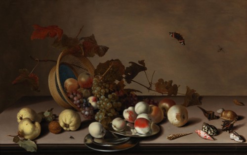 Fruit still life with wicker basket, mussels and butterfly, First Half of 17th cen. Private Collection.