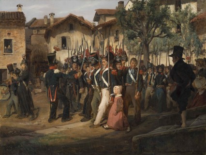 La garde nationale de campagne défilant devant le maire. Private Collection.